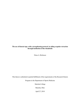 The Use of Kinesio Tape, with a Strengthening Protocol, in Aiding Scapular Retraction Through Facilitation of the Rhomboids Elen