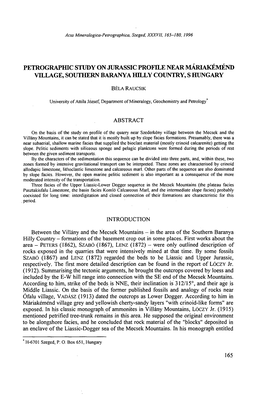 Petrographic Study on Jurassic Profile Near Máriakém End Village, Southern Baranya Hilly Country, S Hungary