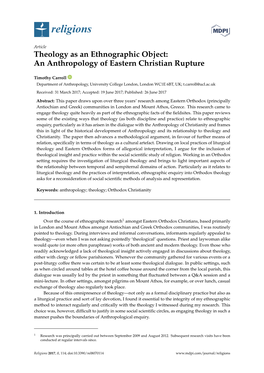 Theology As an Ethnographic Object: an Anthropology of Eastern Christian Rupture