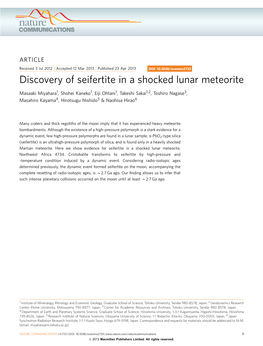 Discovery of Seifertite in a Shocked Lunar Meteorite