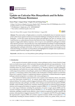 Update on Cuticular Wax Biosynthesis and Its Roles in Plant Disease Resistance