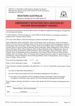 Emergency Situation Declaration TC Seroja