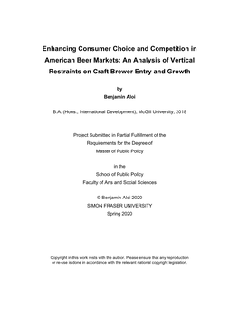 Enhancing Consumer Choice and Competition in American Beer Markets: an Analysis of Vertical Restraints on Craft Brewer Entry and Growth