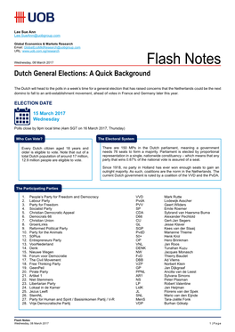 Flash Notes Dutch General Elections: a Quick Background