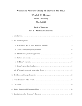 Geometric Measure Theory at Brown in the 1960S