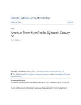 American Prison School in the Eighteenth Century, an Rex A