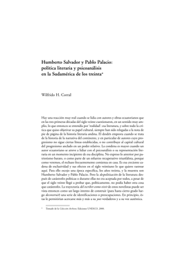Humberto Salvador Y Pablo Palacio: Política Literaria Y Psicoanálisis En La Sudamérica De Los Treinta*