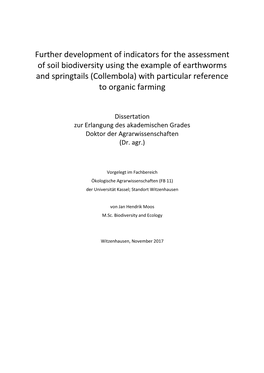 Further Development of Indicators for the Assessment of Soil