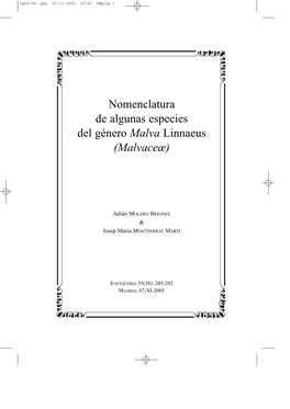 Nomenclatura De Algunas Especies Del Género Malva Linnaeus (Malvaceæ)