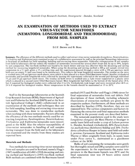 An Examination of Methods Used to Extract Virus-Vector Nematodes (Nematoda: Longidoridae and Trichodoridae) from Soil Samples