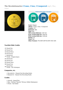 The Revolutionaries I Came, I Saw, I Conquered Mp3, Flac, Wma