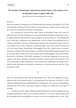 The Scrutiny of Poet Squab: John Dryden and the Figure of the Critic in Late Seventeenth-Century London, 1668-1700