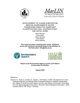 Development of a Hard Substratum Benthic