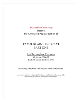 TAMBURLAINE the GREAT PART ONE