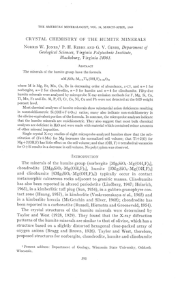 CRYSTAL CHEMISTRY of the HUMITE MINERALS Nonnrs W