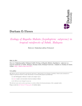 Ecology of Ragadia Makuta (Lepidoptera: Satyrevae) in Tropical Rainforests of Sabah, Malaysia