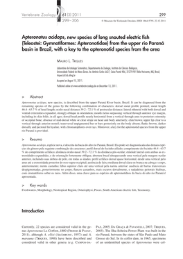 Apteronotus Acidops, New Species of Long Snouted Electric Fish (Teleostei: Gymnotiformes: Apteronotidae) from the Upper Rio Para