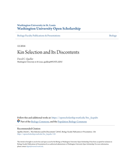 Kin Selection and Its Discontents David C