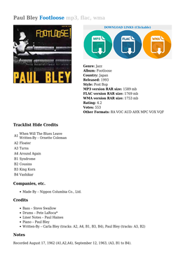 Paul Bley Footloose Mp3, Flac, Wma