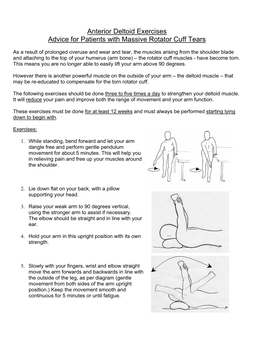 Anterior Deltoid Exercises Advice for Patients with Massive Rotator Cuff Tears