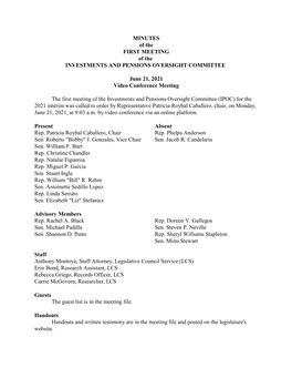 MINUTES of the FIRST MEETING of the INVESTMENTS and PENSIONS OVERSIGHT COMMITTEE
