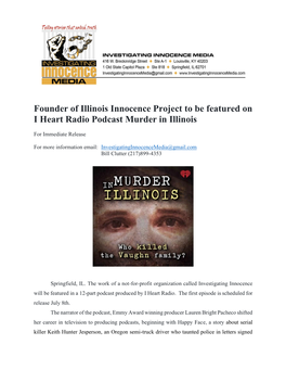 Founder of Illinois Innocence Project to Be Featured on I Heart Radio Podcast Murder in Illinois