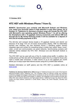 HTC HD7 with Windows Phone 7 from O2