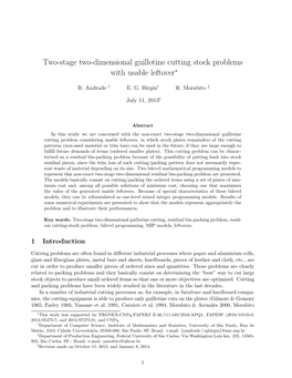 Two-Stage Two-Dimensional Guillotine Cutting Stock Problems with Usable Leftover∗