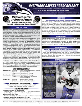 Baltimore Ravens Press Release Under Armour Performance Center 1 Winning Drive Owings Mills, Md 21117 Ph: 410-701-4000 Baltimoreravens.Com Twitter: @Ravens