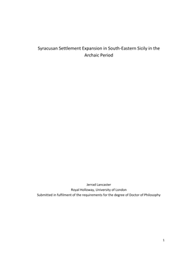 Syracusan Settlement Expansion in South-Eastern Sicily in the Archaic Period