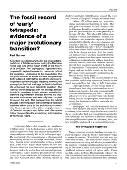 The Fossil Record of 'Early' Tetrapods