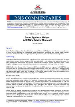 Super Typhoon Haiyan: ASEAN's Katrina Moment?
