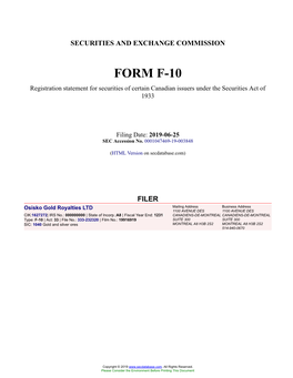 Osisko Gold Royalties LTD Form F-10 Filed 2019-06-25