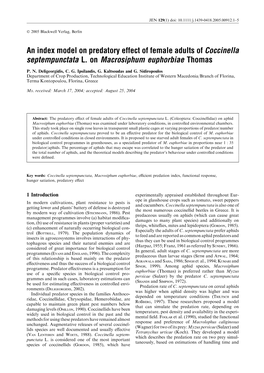 An Index Model on Predatory Effect of Female Adults of Coccinella Septempunctata L