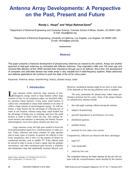 Antenna Array Developments: a Perspective on the Past, Present and Future