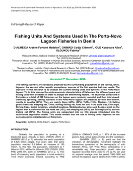 Fishing Units and Systems Used in the Porto-Novo Lagoon Fisheries in Benin