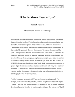 IT for the Masses: Hope Or Hype?