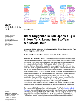 BMW Guggenheim Lab Opens Aug 3 in New York, Launching Six
