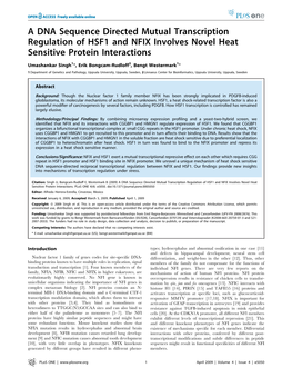 A DNA Sequence Directed Mutual Transcription Regulation of HSF1 and NFIX Involves Novel Heat Sensitive Protein Interactions