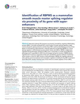 Identification of RBPMS As a Mammalian Smooth Muscle Master