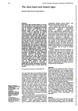 The Alien Hand and Related Signs J Neurol Neurosurg Psychiatry: First Published As 10.1136/Jnnp.55.9.806 on 1 September 1992