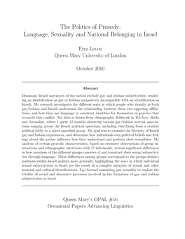 The Politics of Prosody: Language, Sexuality and National Belonging in Israel