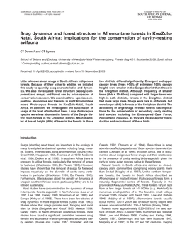 Snag Dynamics and Forest Structure in Afromontane Forests in Kwazulu- Natal, South Africa: Implications for the Conservation of Cavity-Nesting Avifauna