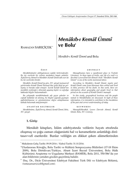 Menâkıb-I Kemâl Ümmî Ve Bolu*