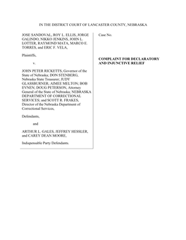 Declaratory Judgment Complaint Sandoval Et Al V. Ricketts