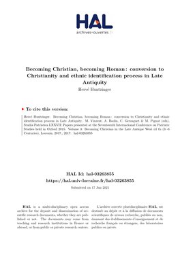 Conversion to Christianity and Ethnic Identification Process in Late Antiquity Hervé Huntzinger