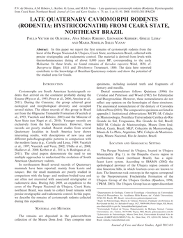 Late Quaternary Caviomorph Rodents (Rodentia: Hystricognathi) from Ceara´ State, Northeast Brazil