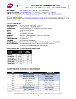 Preview Notes: Toray Pan Pacific Open Tokyo Quick