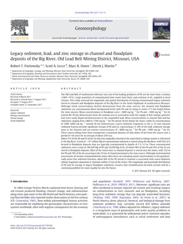 Legacy Sediment, Lead, and Zinc Storage in Channel and Floodplain