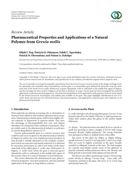 Pharmaceutical Properties and Applications of a Natural Polymer from Grewia Mollis